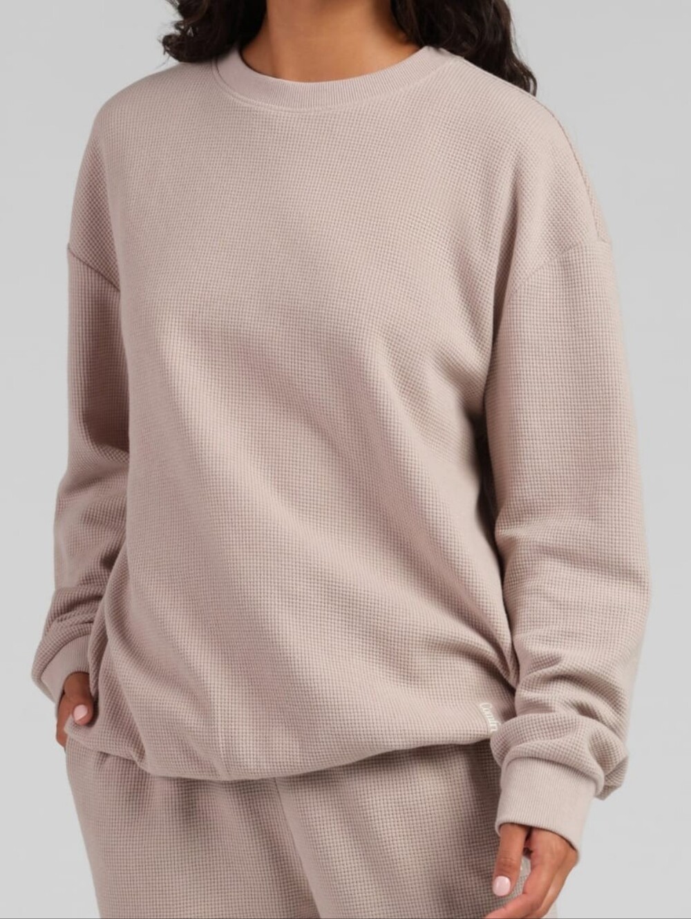 🥰NIP!❤️ COMFRT WAFFLE LOUNGE CREW LONG SLEEVE TOP BARK Medium M